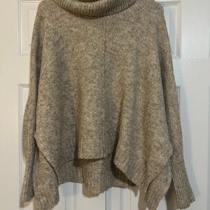 Kaisely Heathered Taupe Cowl Neck Sweater